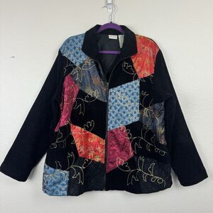 Vintage White Stag Chenille Patchwork Zip Up Jacquard Tapestry Jacket XL